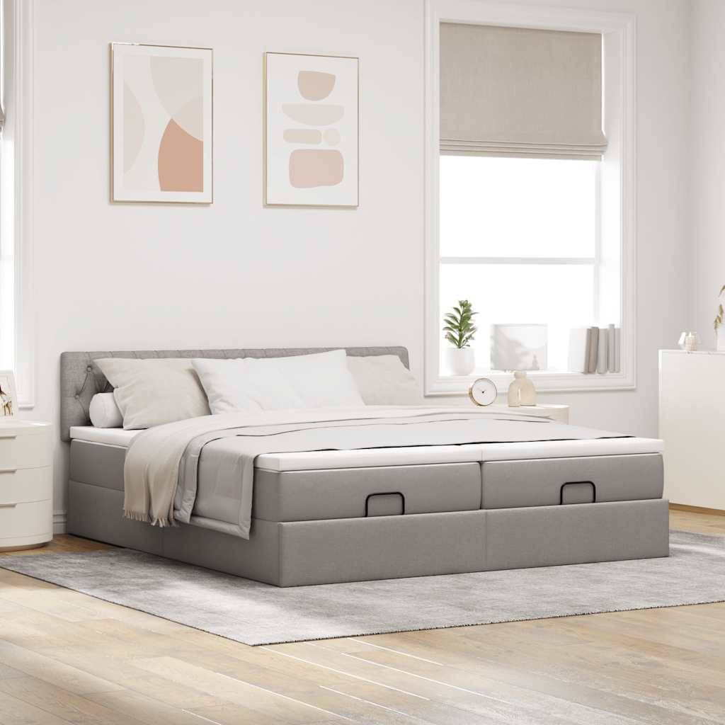 vidaXL Ottoman-Bett mit Matratzen & LEDs Taupe 180x200 cm Stoff