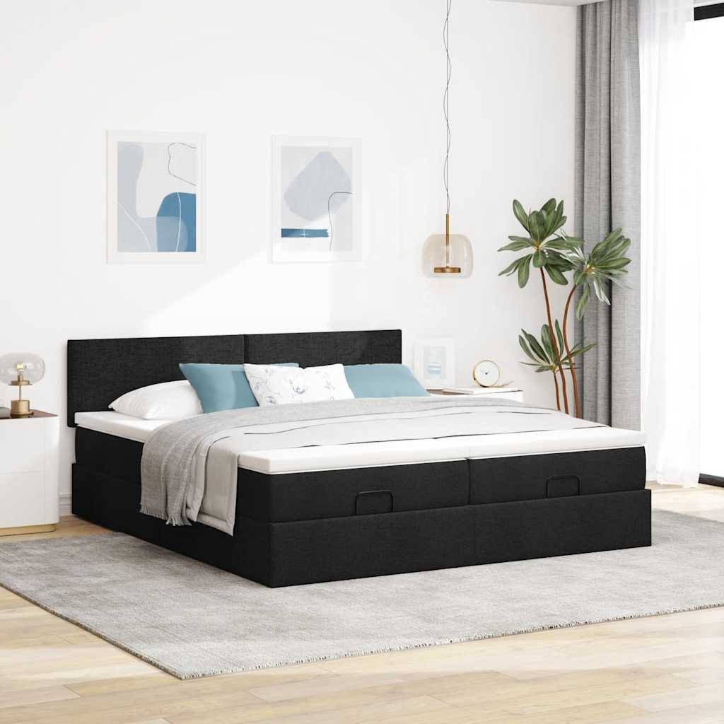 vidaXL Ottoman-Bett mit Matratzen Schwarz 180x200 cm Stoff