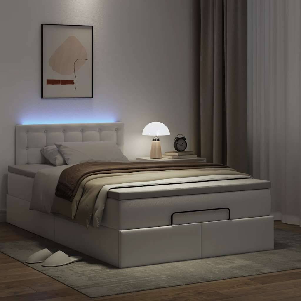 vidaXL Ottoman-Bett mit Matratzen & LEDs Reinweiß 120x200cm Kunstleder
