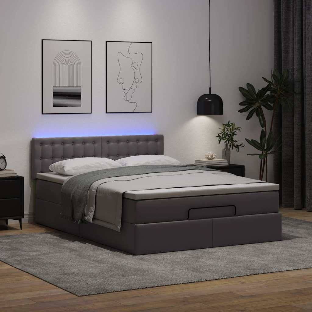 vidaXL Ottoman-Bett mit Matratzen & LEDs Grau 140x200 cm Kunstleder
