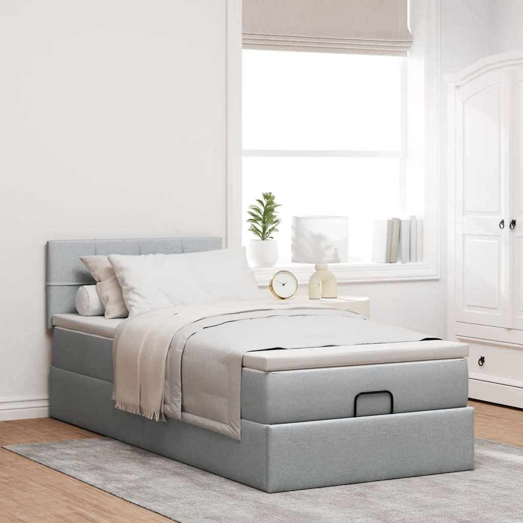 vidaXL Ottomane Bett mit Matratze & LEDs Hellgrau 80x200 cm Stoff