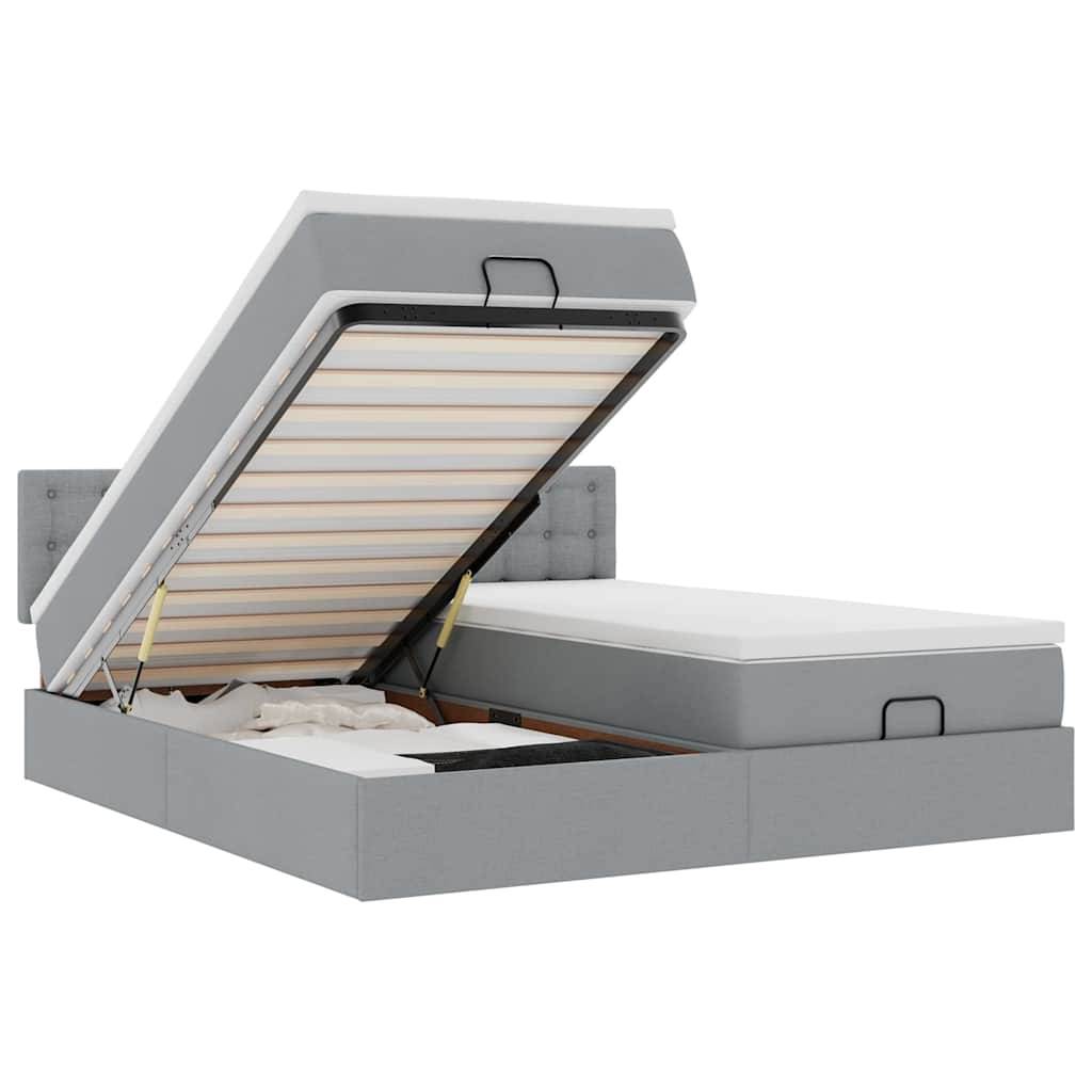 vidaXL Ottoman-Bett mit Matratzen & LEDs Hellgrau 200x200 cm Stoff