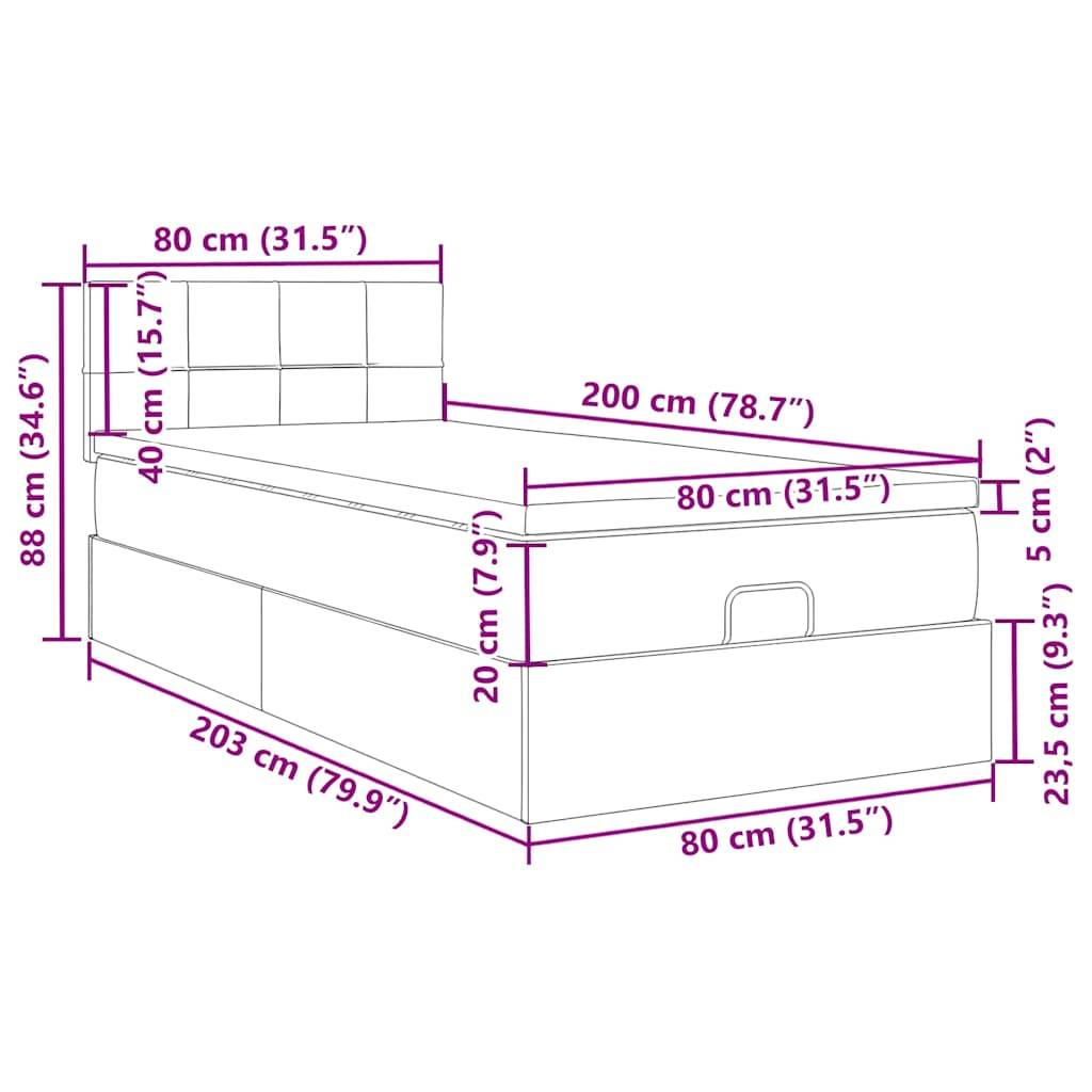 vidaXL Ottomane Bett mit Matratze & LEDs Hellgrau 80x200 cm Stoff