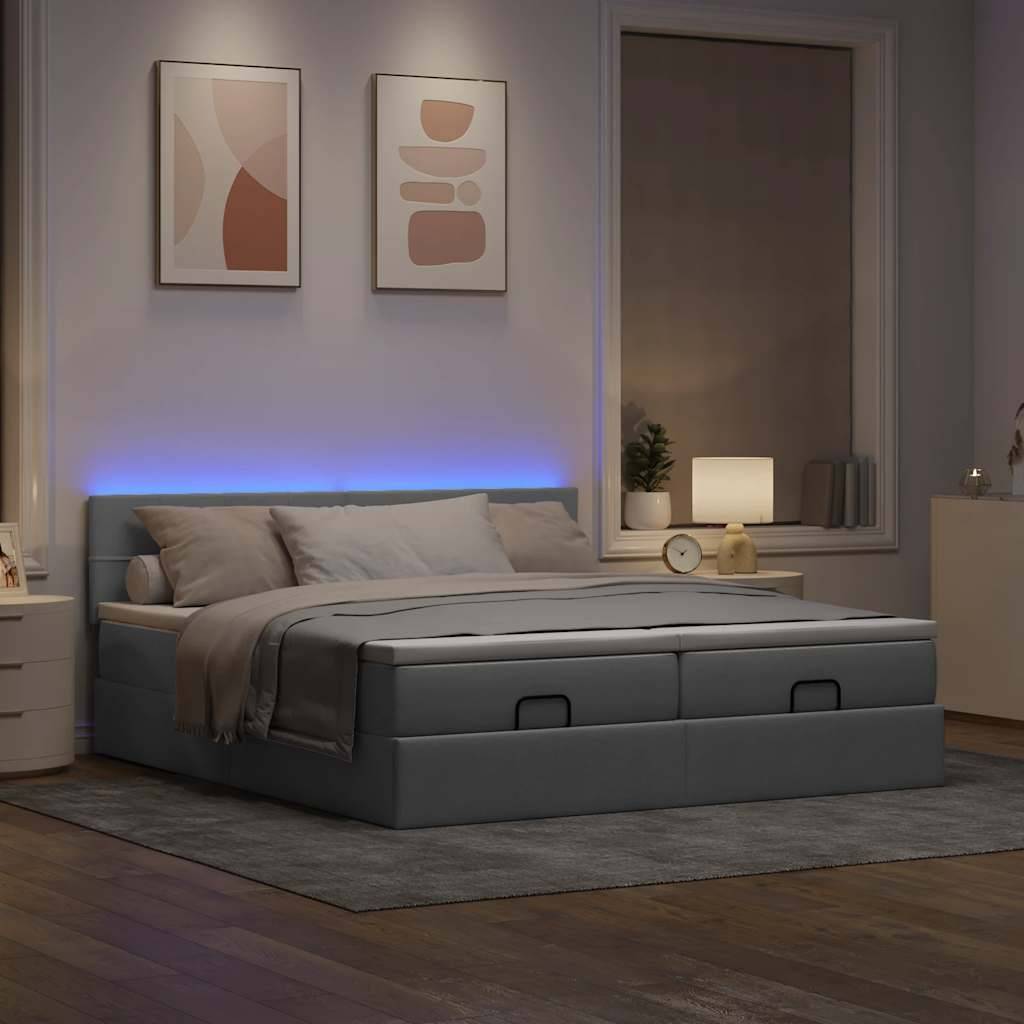 vidaXL Ottoman-Bett mit Matratzen & LEDs Hellgrau 200x200 cm Stoff