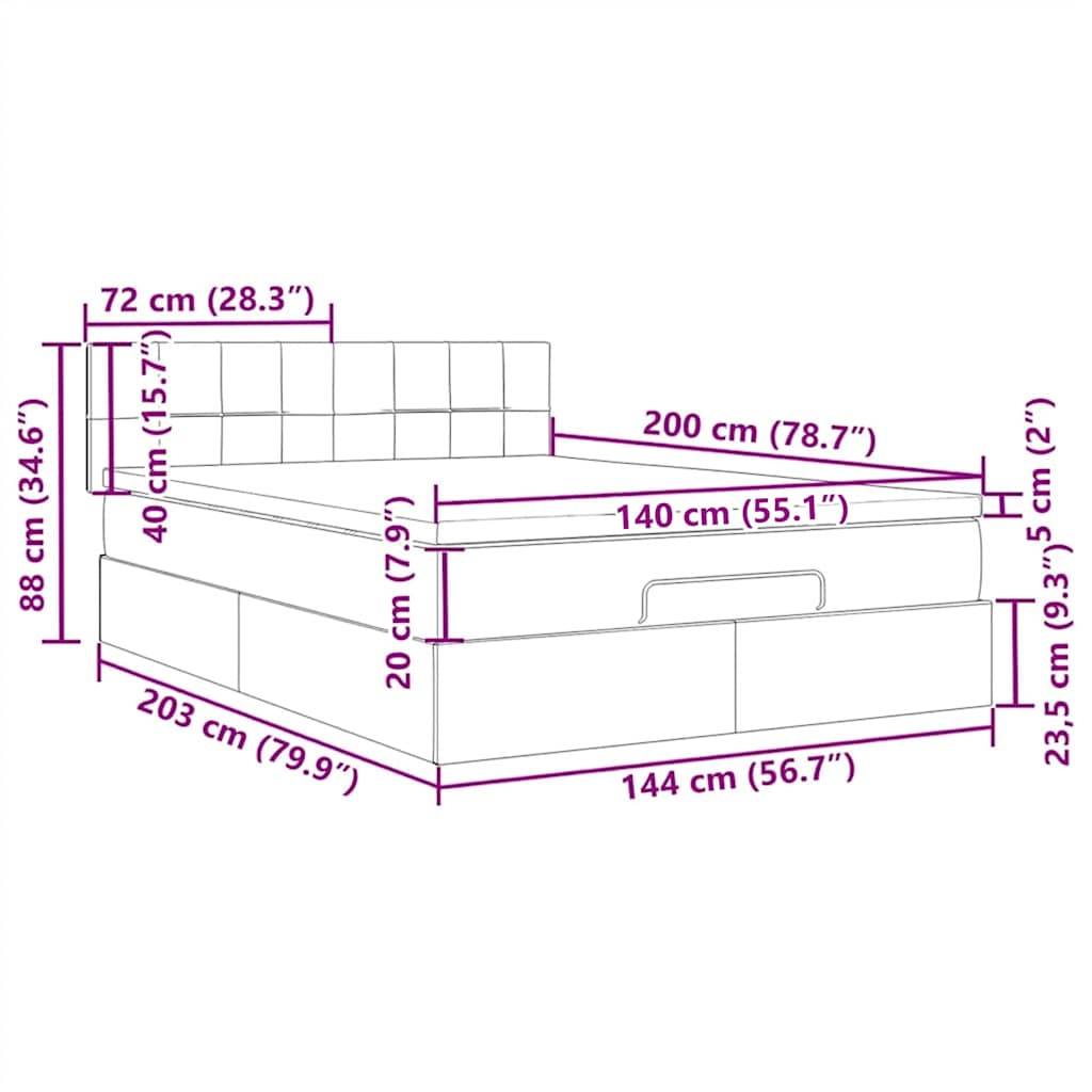 vidaXL Ottomane Bett mit Matratze & LEDs Taupe 140x200 cm Stoff