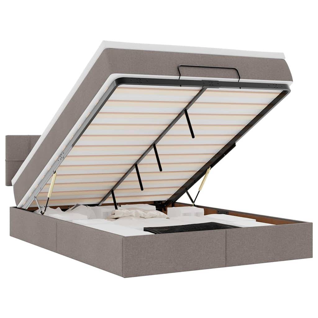 vidaXL Ottomane Bett mit Matratze & LEDs Taupe 140x200 cm Stoff