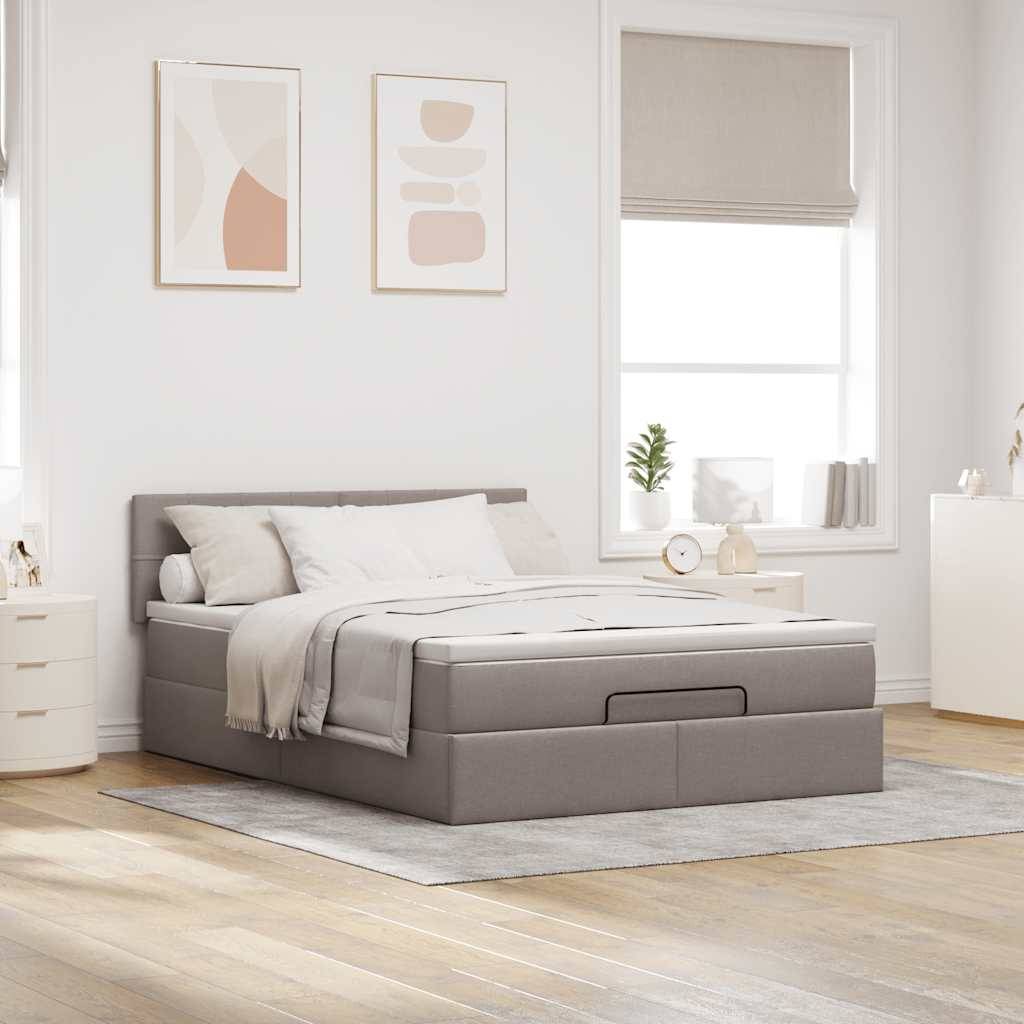 vidaXL Ottomane Bett mit Matratze & LEDs Taupe 140x200 cm Stoff