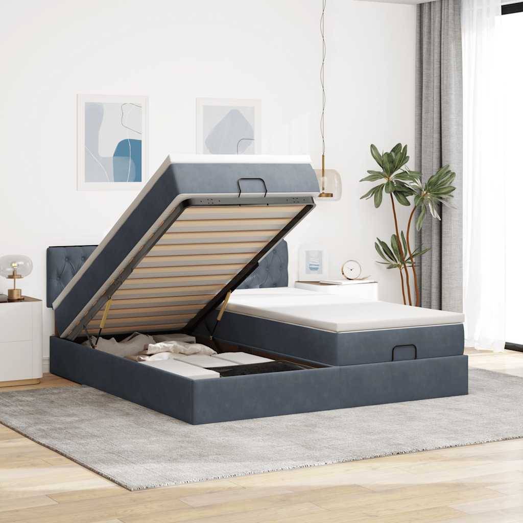 vidaXL Ottoman-Bett mit Matratzen & LEDs Dunkelgrau 160x200 cm Samt