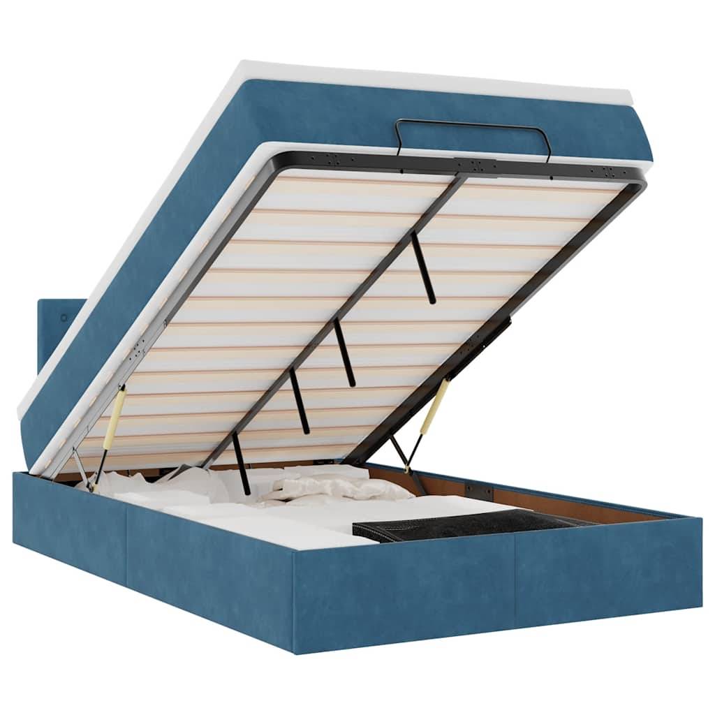 vidaXL Ottomane Bett mit Matratze & LEDs Dunkelblau 120x190 cm Samt