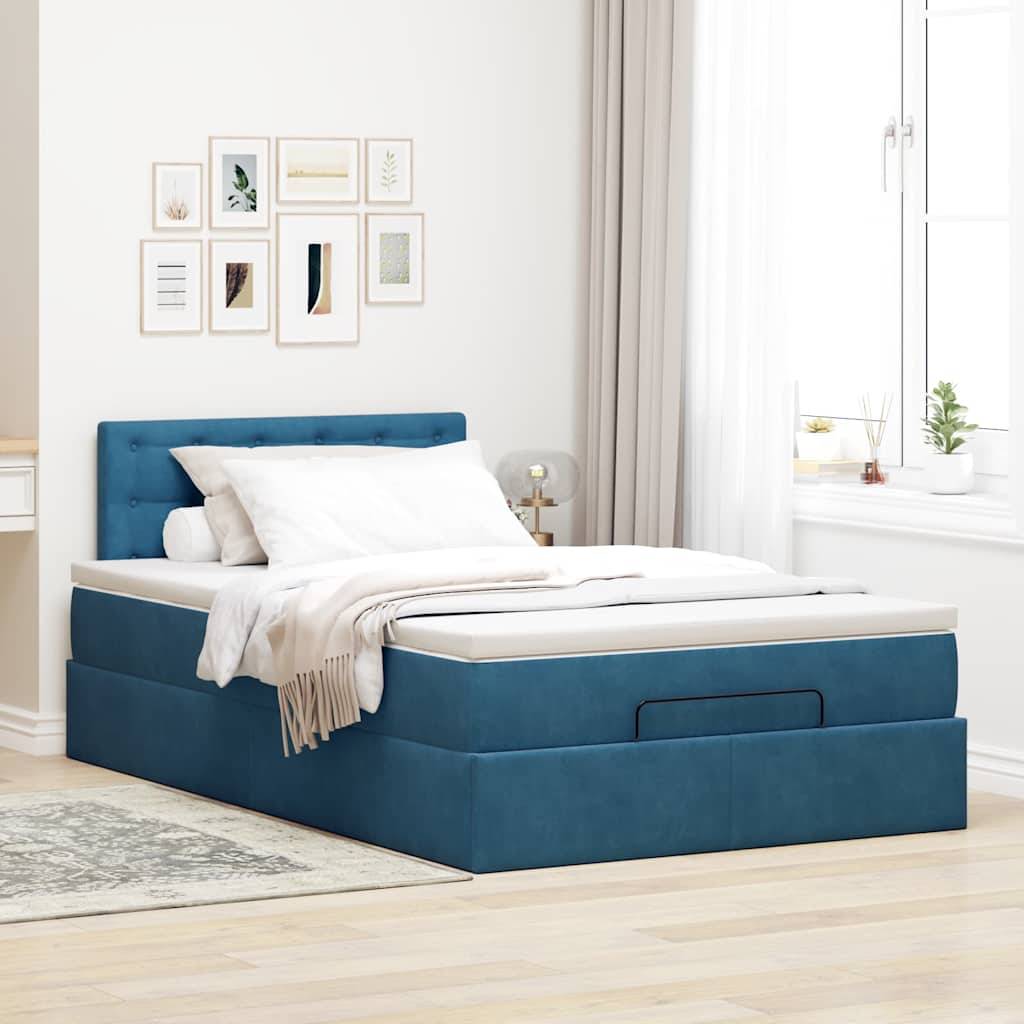 vidaXL Ottomane Bett mit Matratze & LEDs Dunkelblau 120x190 cm Samt