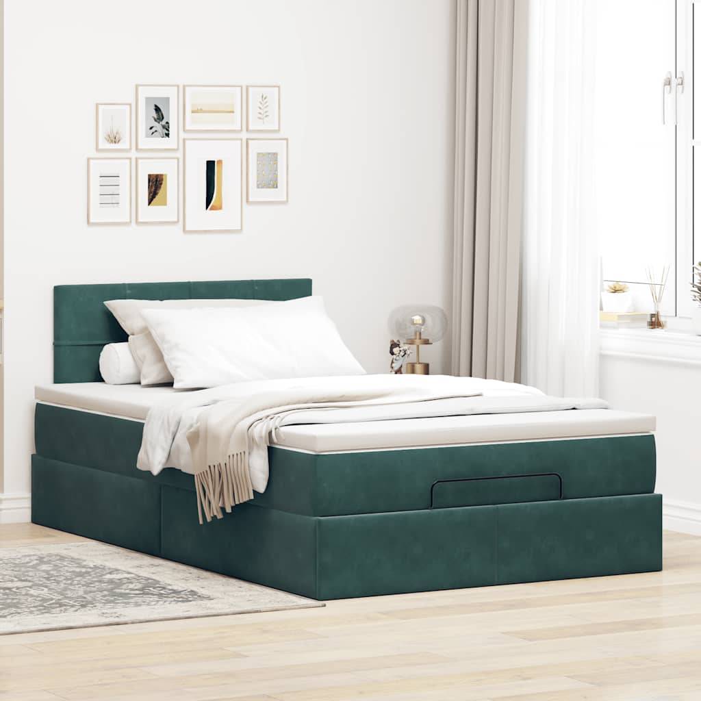 vidaXL Ottoman-Bett mit Matratze & LEDs Dunkelgrün 120x200 cm Samt