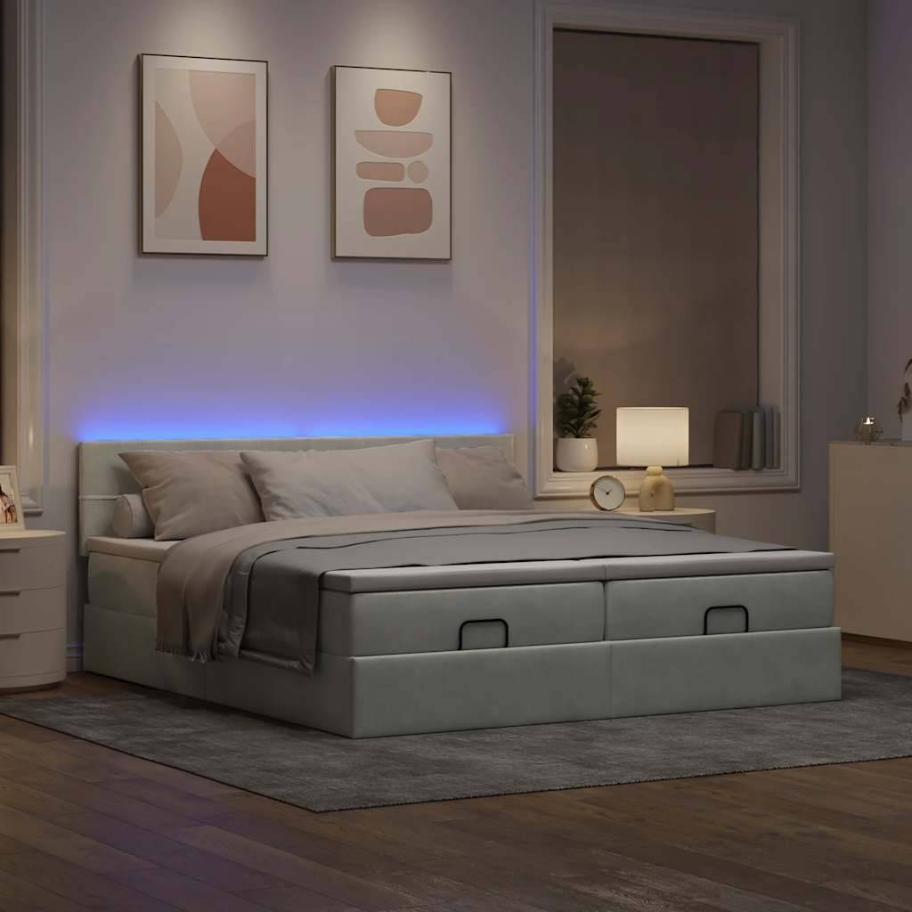 vidaXL Ottoman-Bett mit Matratzen Hellgrau 180x200 cm Samt