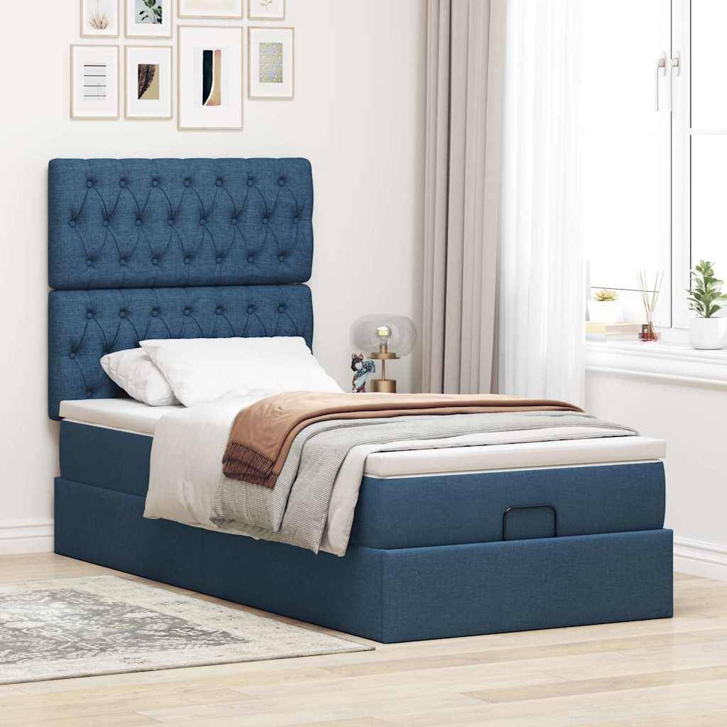 vidaXL Ottoman-Bett mit Matratze & LEDs Blau 80x200 cm Stoff