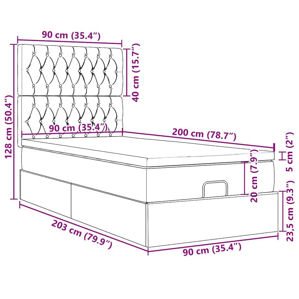 vidaXL Ottoman-Bett mit Matratze Schwarz 90x200 cm Stoff