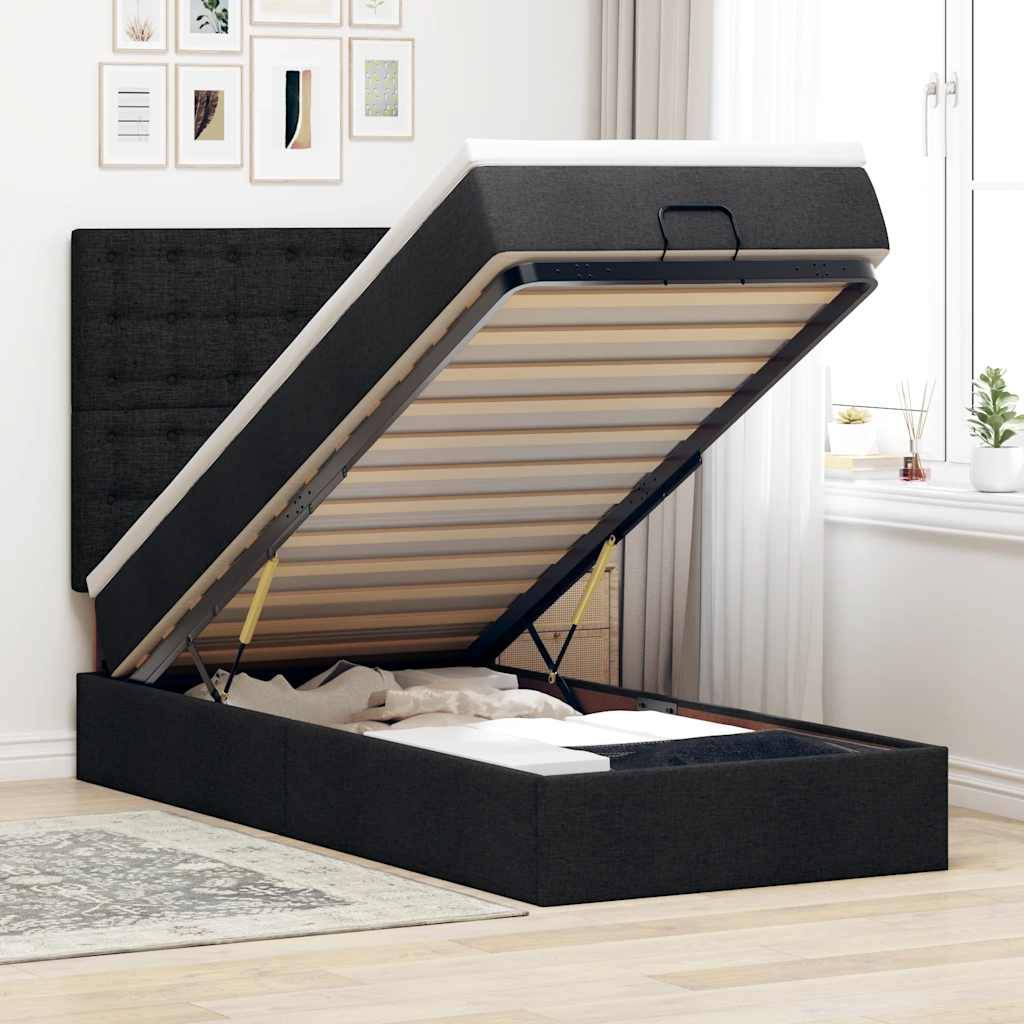 vidaXL Ottoman-Bett mit Matratze & LEDs Schwarz 90x190 cm Stoff