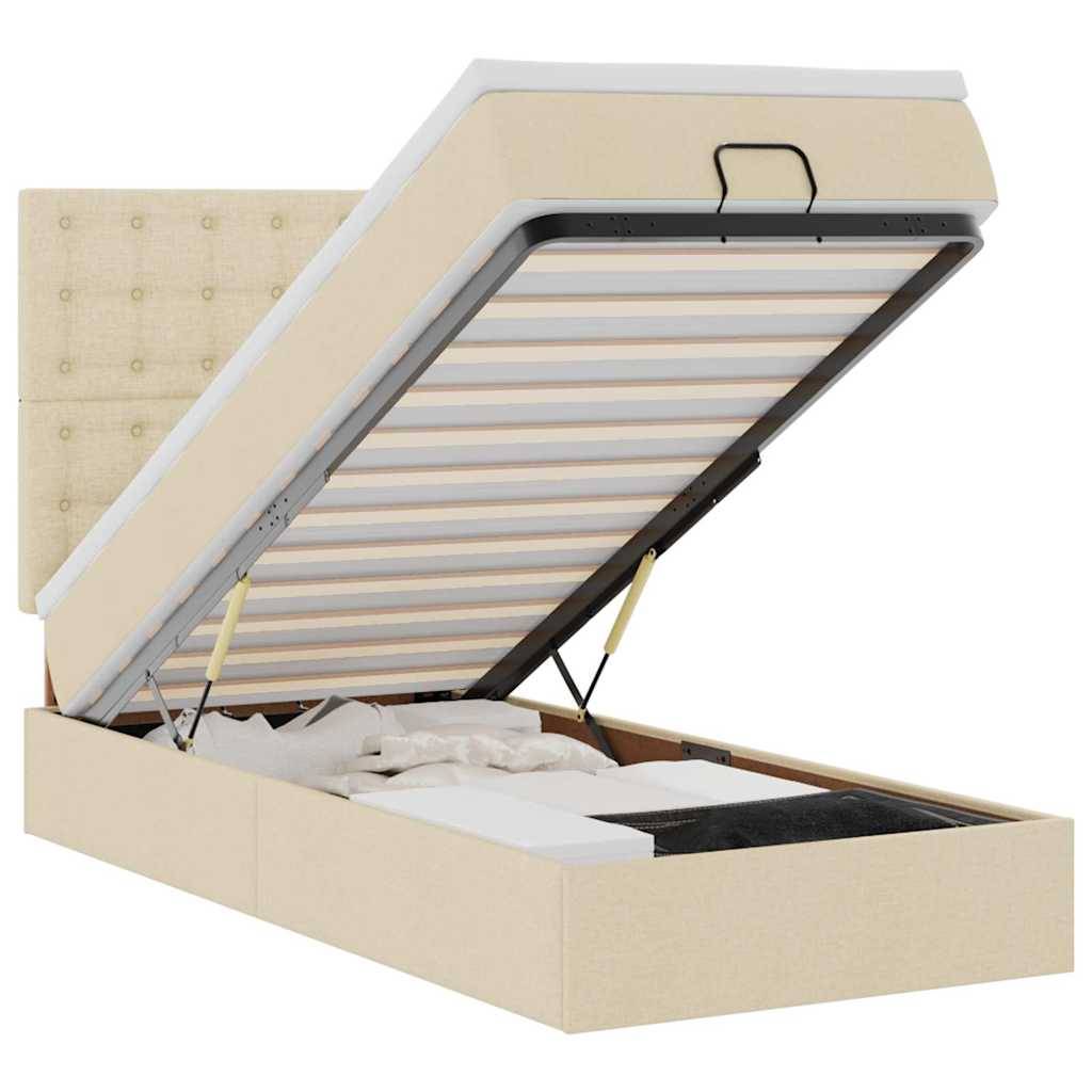 vidaXL Ottoman-Bett mit Matratze & LEDs Creme 90x190 cm Stoff