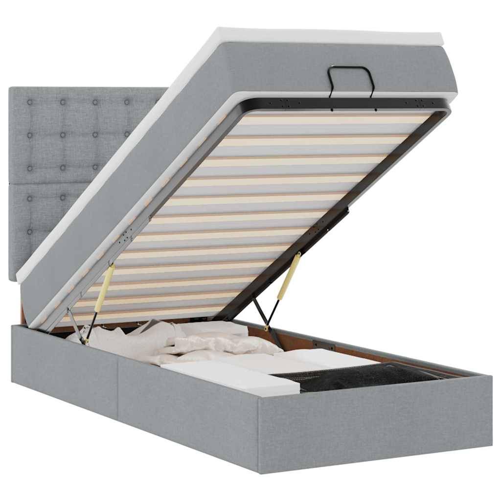 vidaXL Ottoman-Bett mit Matratze &amp; LEDs Hellgrau 100x200 cm Stoff