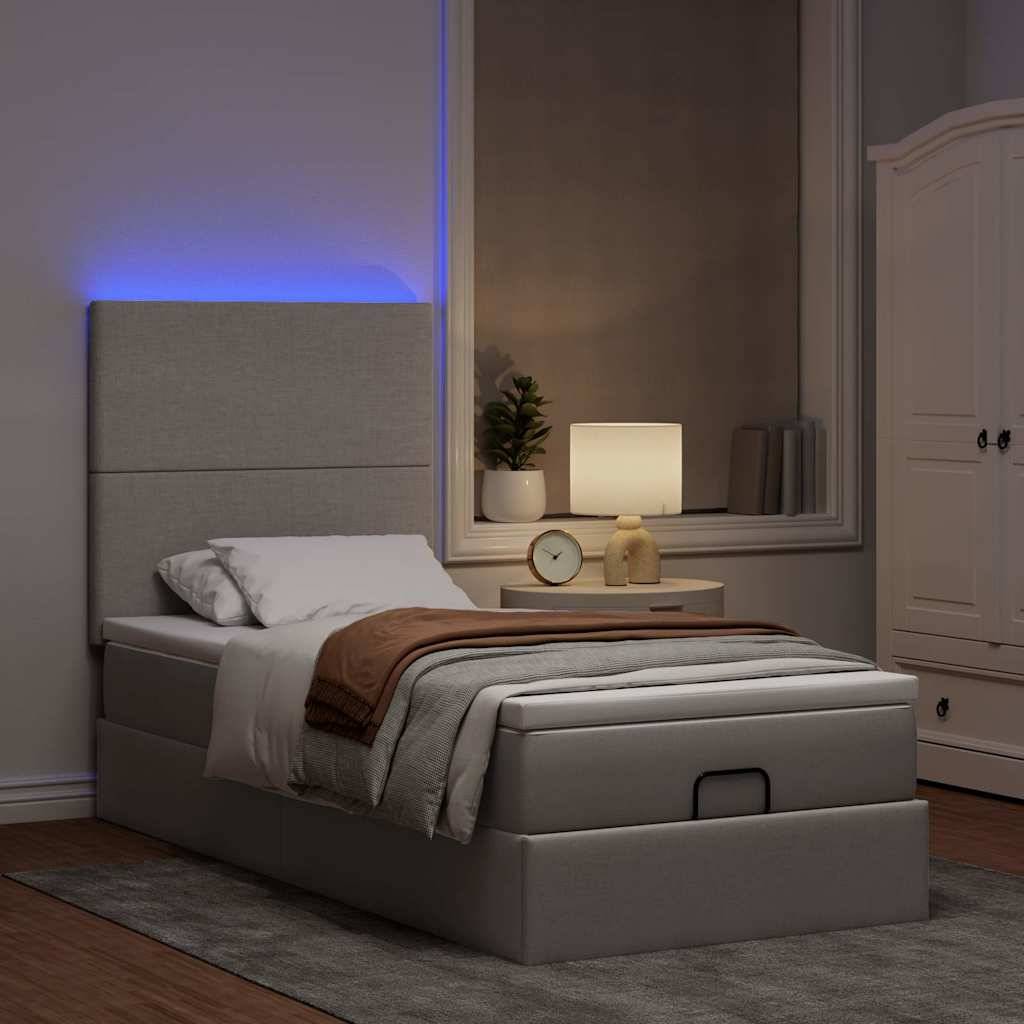 vidaXL Ottomane Bett mit Matratze &amp; LEDs Taupe 90x200 cm Stoff