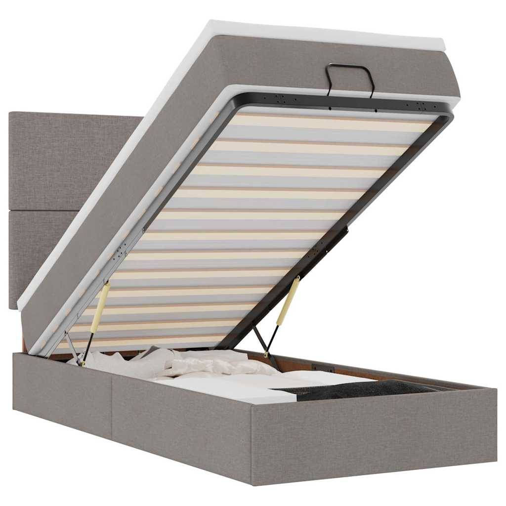 vidaXL Ottomane Bett mit Matratze &amp; LEDs Taupe 90x200 cm Stoff