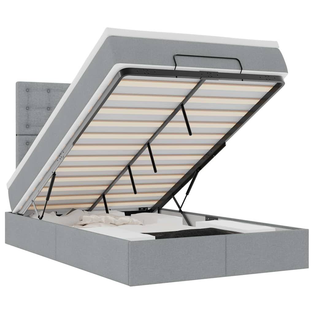 vidaXL Ottoman-Bett mit Matratze & LEDs Hellgrau 120x200 cm Stoff