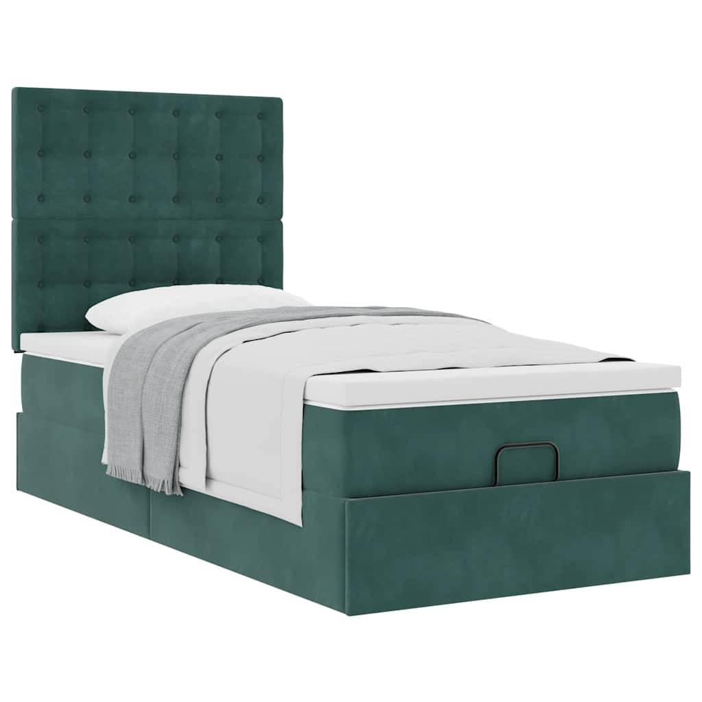 vidaXL Ottoman-Bett mit Matratzen Dunkelgrün 90x190 cm Samt