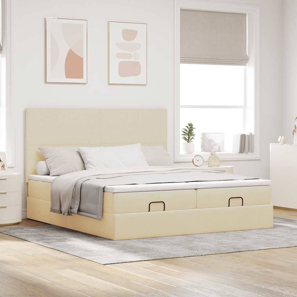 vidaXL Ottoman-Bett mit Matratzen Creme 180x200 cm Stoff