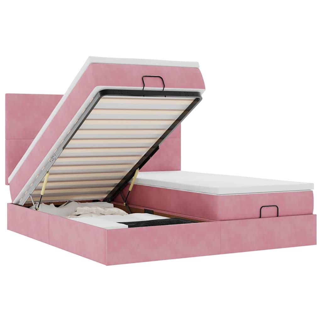 vidaXL Ottoman-Bett mit Matratzen & LEDs Rosa 180x200 cm Samt