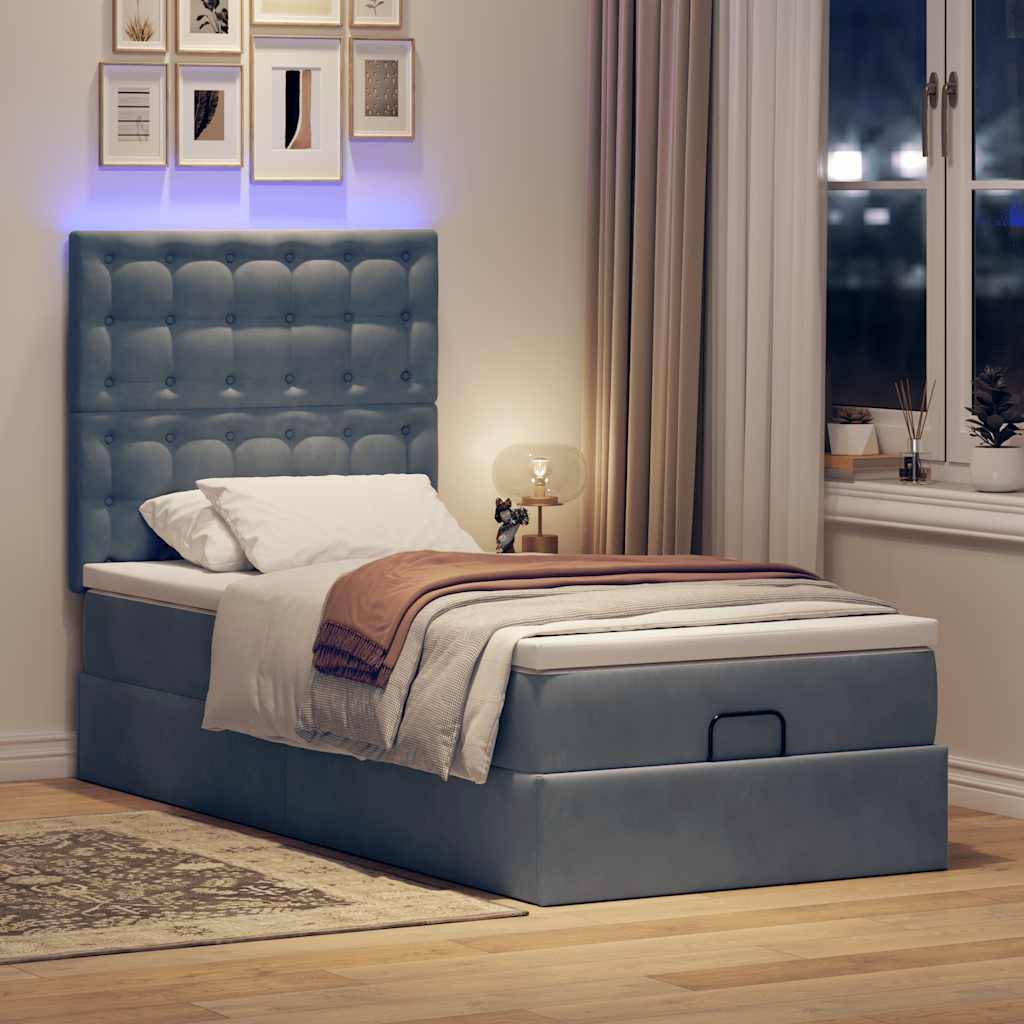 vidaXL Ottoman-Bett mit Matratzen &amp; LEDs Dunkelgrau 80x200 cm Samt