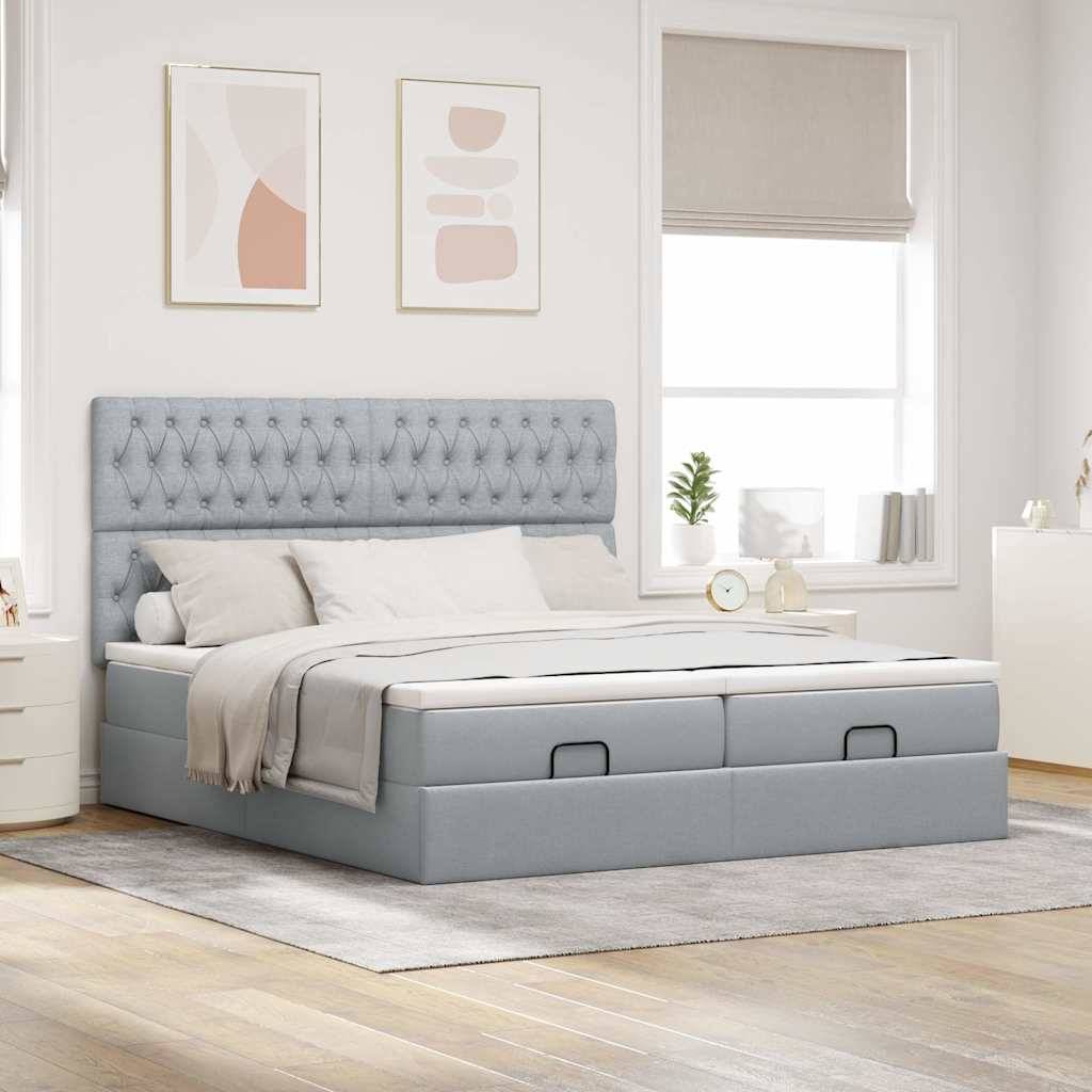vidaXL Ottoman-Bett mit Matratzen Hellgrau 160x200 cm Stoff