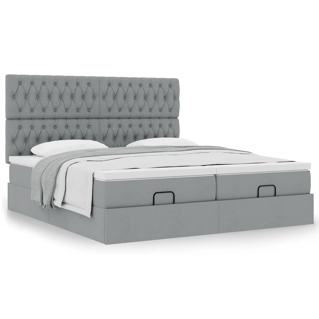 vidaXL Ottoman-Bett mit Matratzen Hellgrau 160x200 cm Stoff