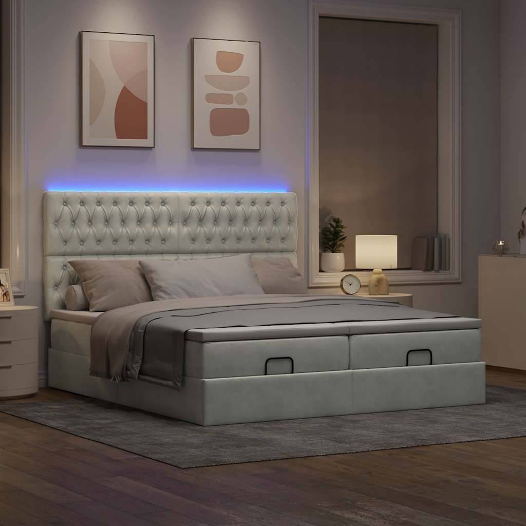 vidaXL Ottoman-Bett mit Matratzen & LEDs Hellgrau 180x200 cm Samt