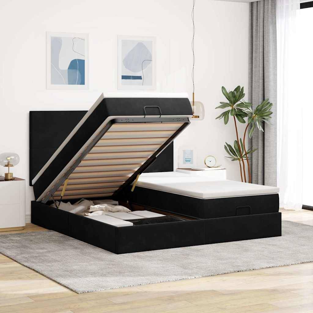 vidaXL Ottoman-Bett mit Matratzen Schwarz 160x200 cm Samt