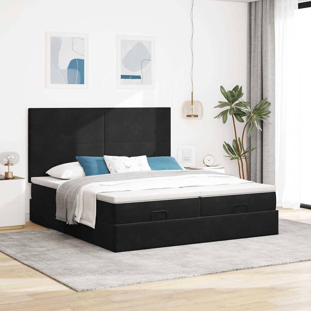 vidaXL Ottoman-Bett mit Matratzen & LEDs Schwarz 180x200 cm Samt