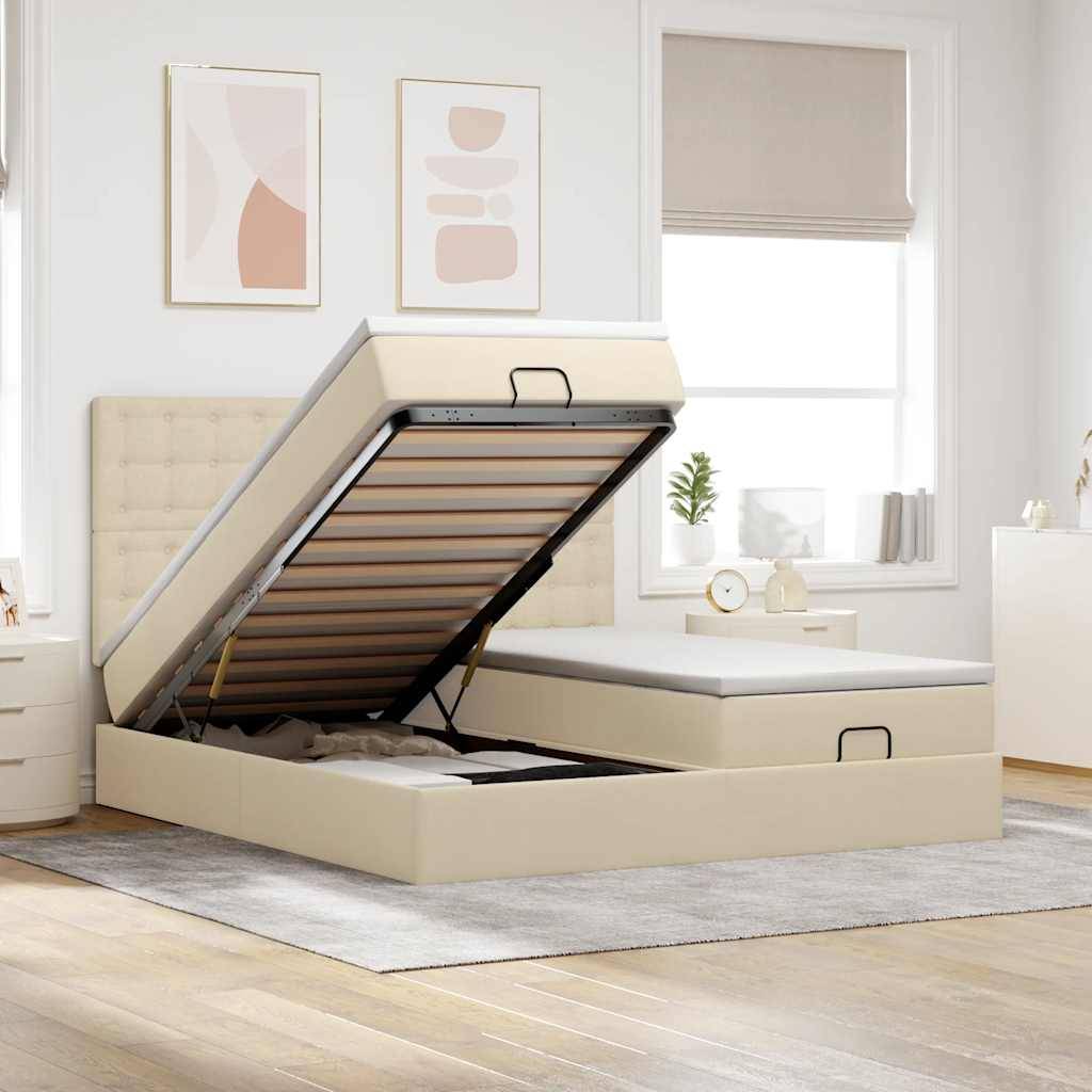 vidaXL Ottoman-Bett mit Matratzen & LEDs Creme 180x200 cm Stoff