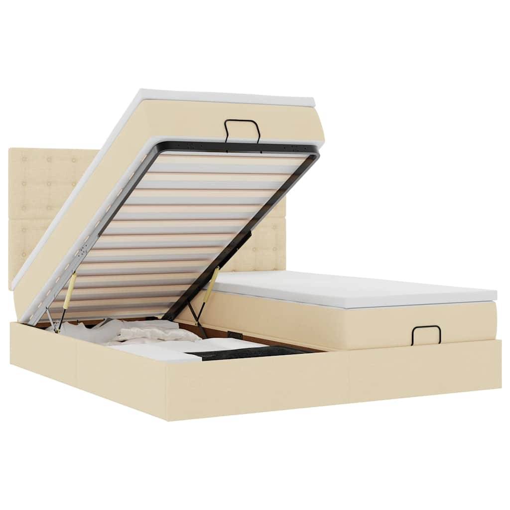 vidaXL Ottoman-Bett mit Matratzen & LEDs Creme 180x200 cm Stoff