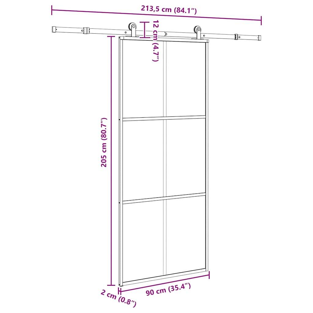 vidaXL Schiebetür mit Beschlag 90x205 cm ESG-Glas & Aluminium