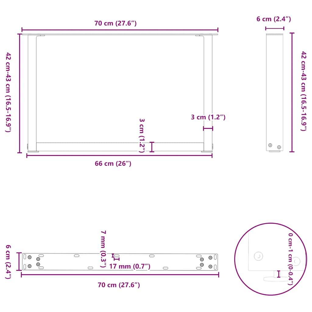 vidaXL Couchtischbeine U-Form 2 Stk. Anthrazit 70x(42-43) cm Stahl