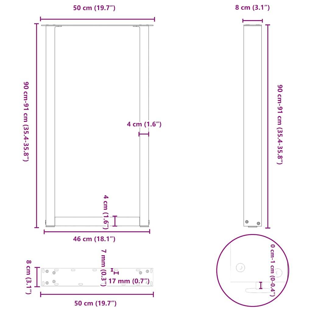 vidaXL Couchtischbeine U-Form 2 Stk. Anthrazit 50x(90-91) cm Stahl