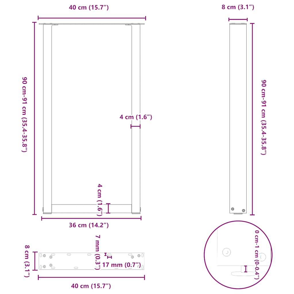vidaXL Couchtischbeine U-Form 2 Stk. Weiß 40x(90-91) cm Stahl