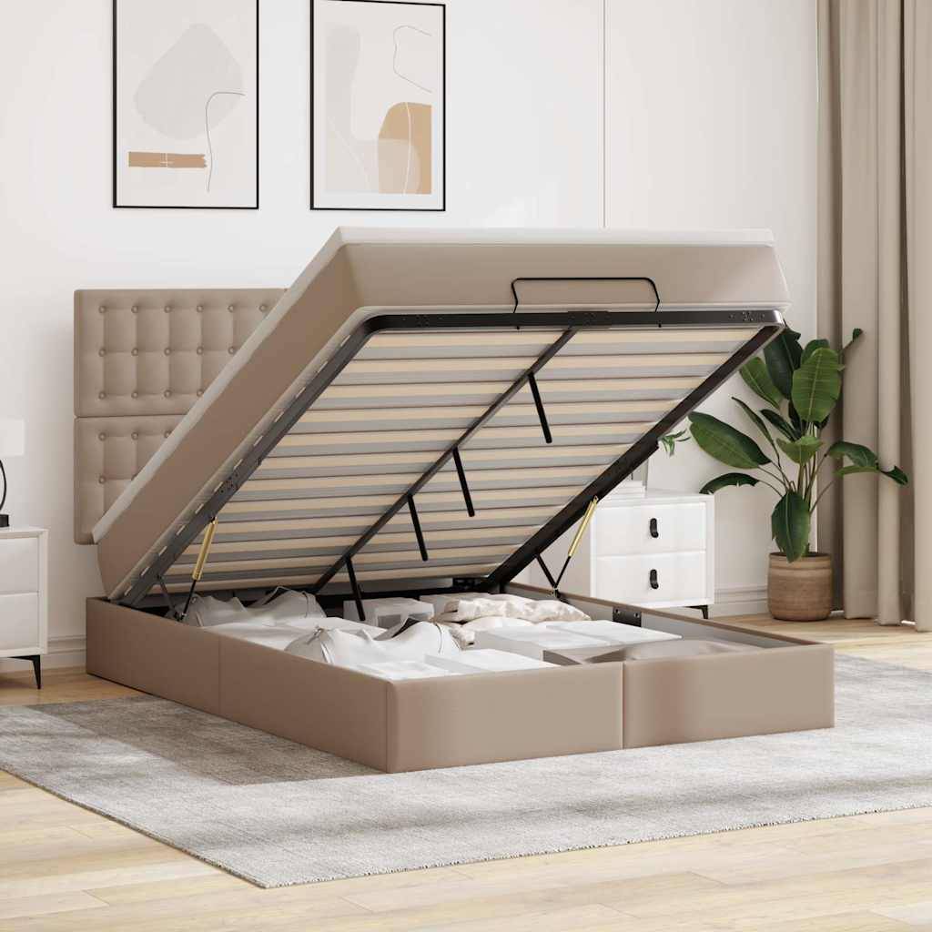 vidaXL Ottoman-Bett mit Matratze & LEDs 140x200cm Kunstleder