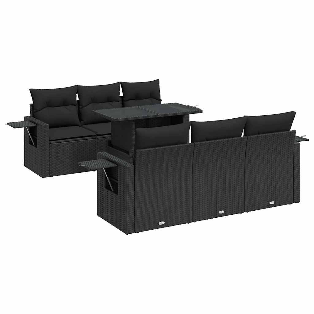 vidaXL 7-tlg. Garten-Sofagarnitur mit Kissen Schwarz Poly Rattan