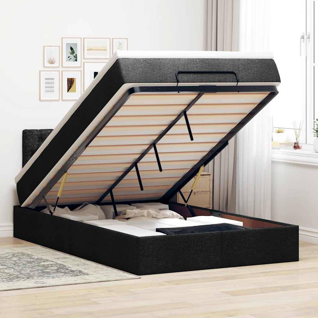 vidaXL Ottoman-Bett mit Matratze & LEDs Schwarz 120x200 cm Stoff