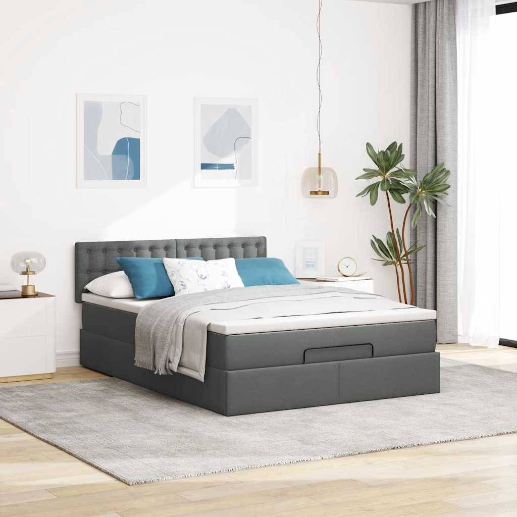 vidaXL Ottomane Bett mit Matratze & LEDs Dunkelgrau 140x200 cm Stoff
