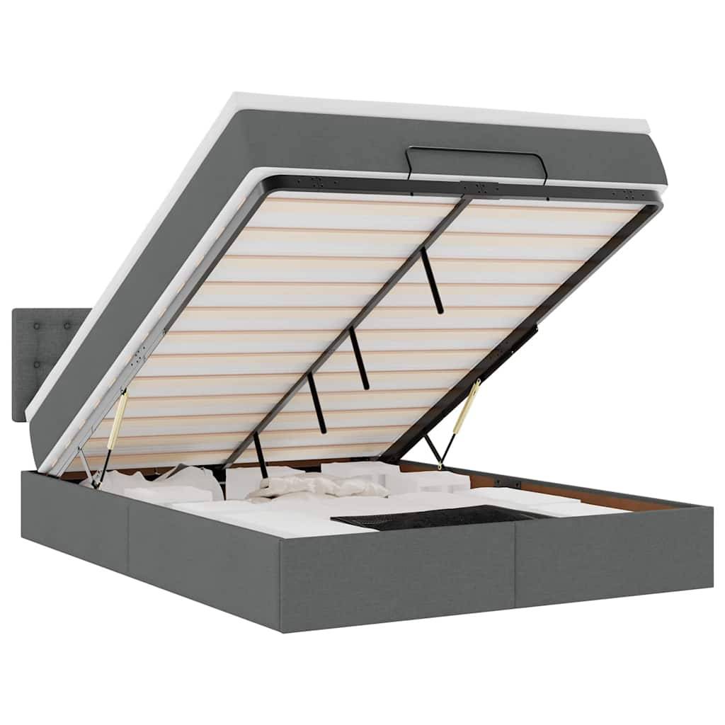 vidaXL Ottomane Bett mit Matratze & LEDs Dunkelgrau 140x200 cm Stoff