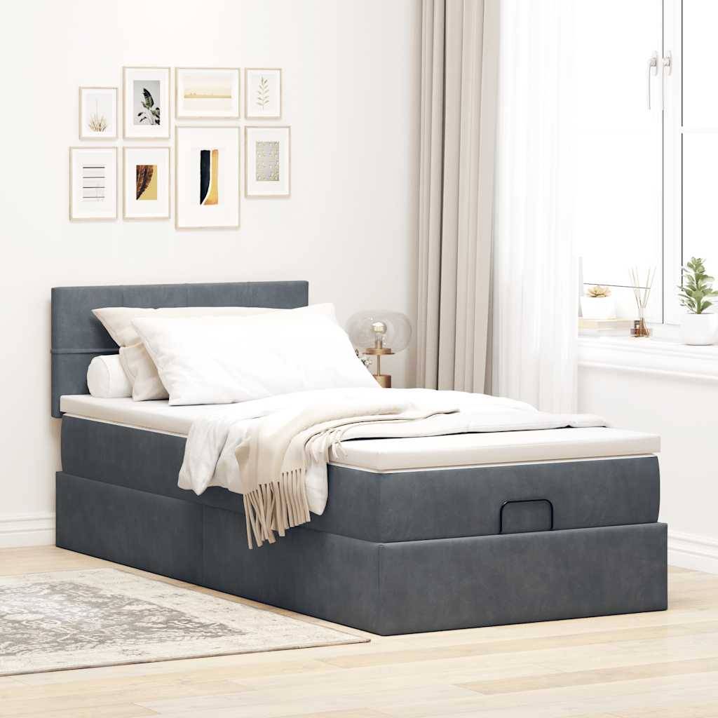 vidaXL Ottoman-Bett mit Matratze & LEDs Dunkelgrau 100x200 cm Samt