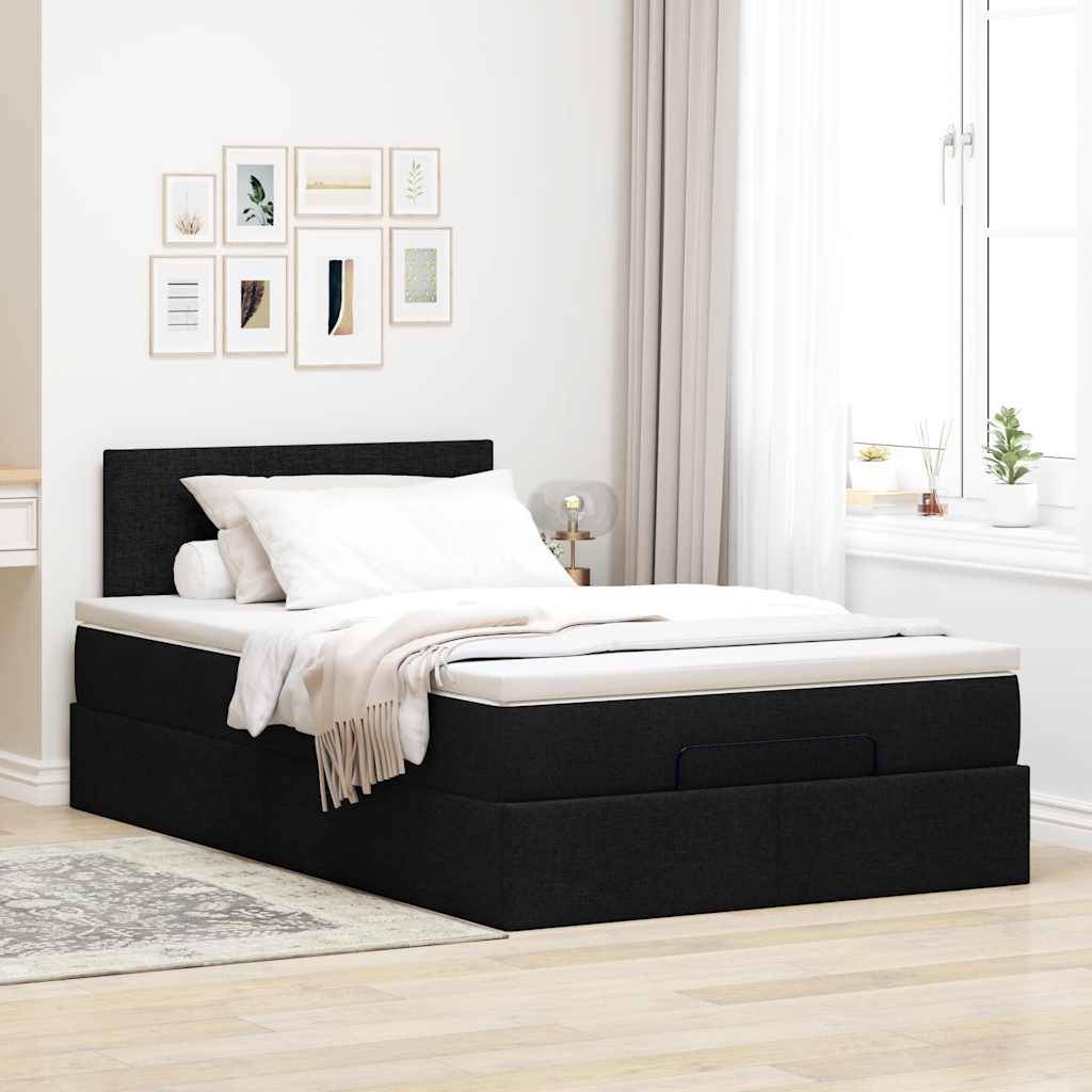 vidaXL Ottoman-Bett mit Matratze & LEDs Schwarz 120x200 cm Stoff