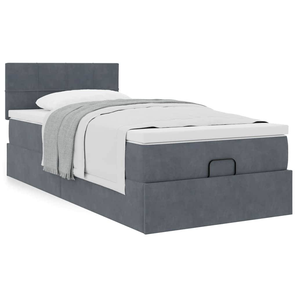vidaXL Ottoman-Bett mit Matratze & LEDs Dunkelgrau 100x200 cm Samt
