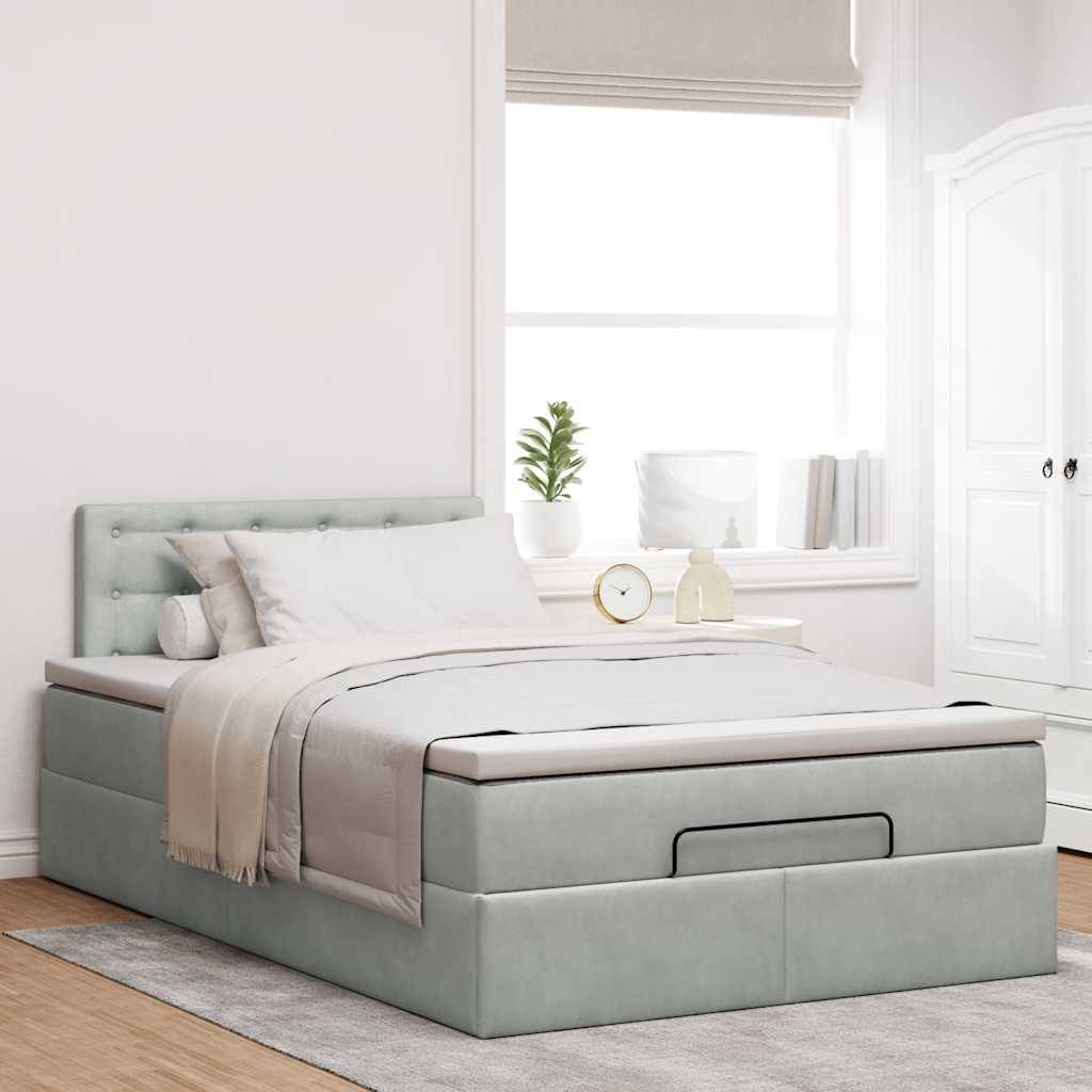 vidaXL Ottomanische Bett mit Matratze Hellgrau 120x190 cm Samt