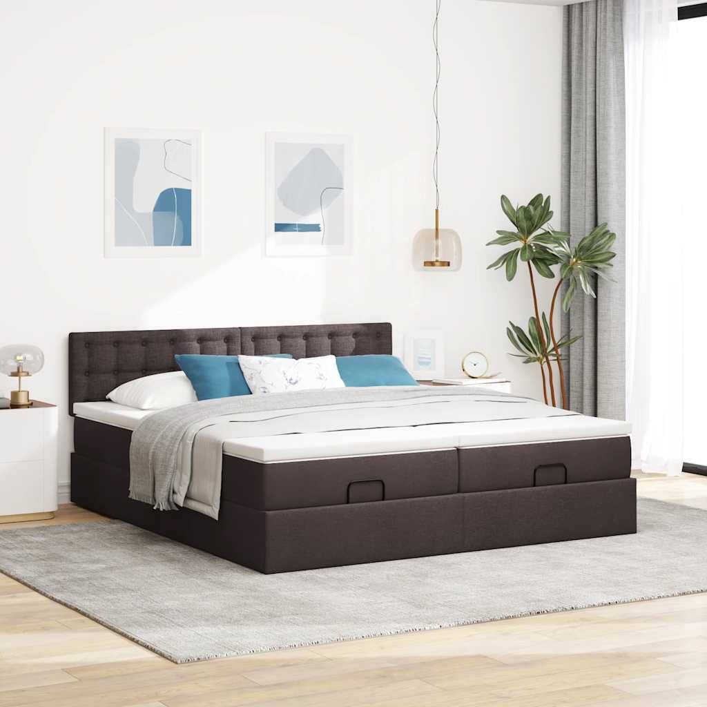 vidaXL Ottoman-Bett mit Matratzen Dunkelbraun 180x200 cm Stoff