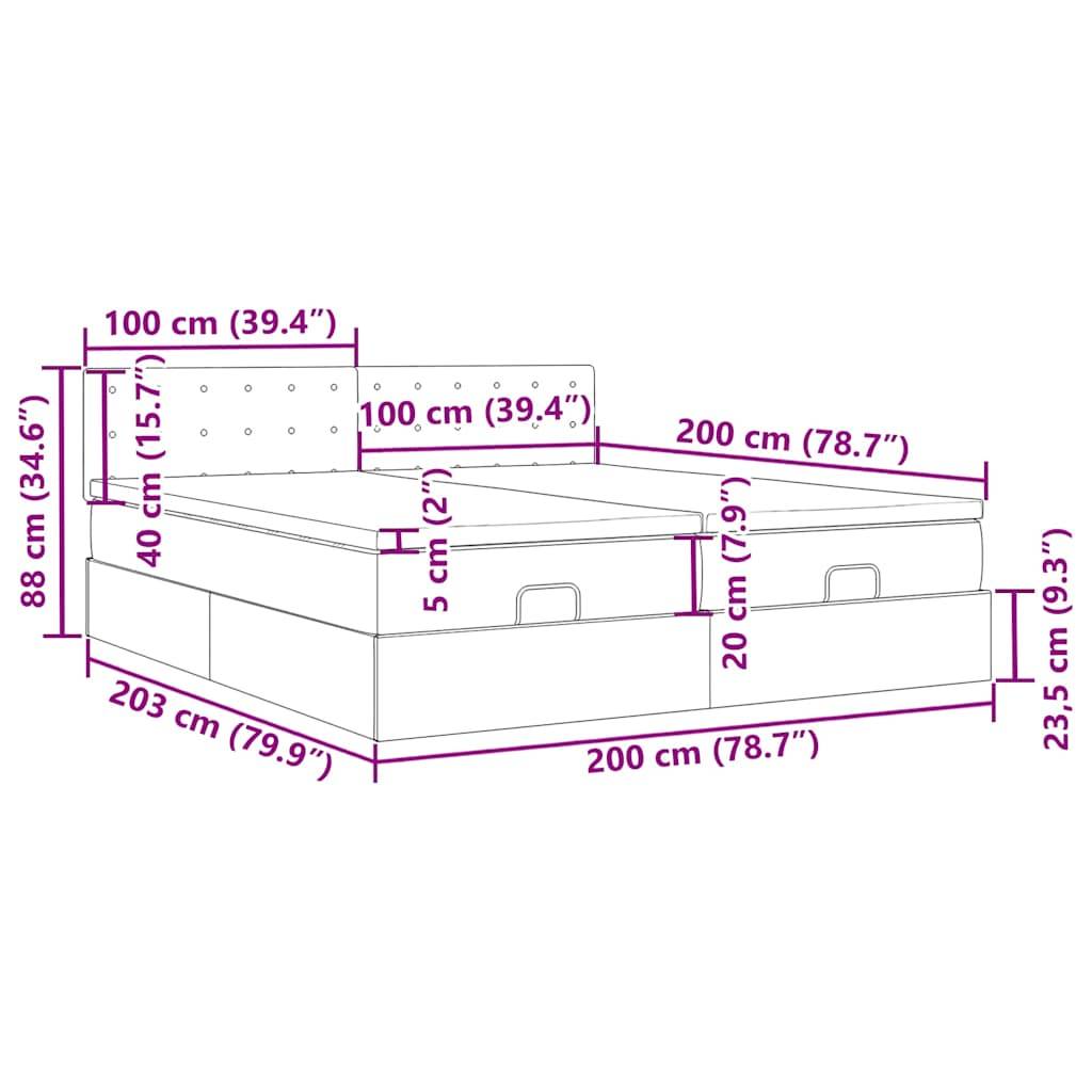 vidaXL Ottoman-Bett mit Matratzen Grau 200x200 cm Kunstleder